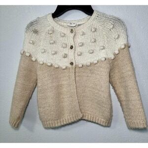Zara Baby Sweater Knit Pom Pom Button Front Cream Tan Toddler 2-3 Years
